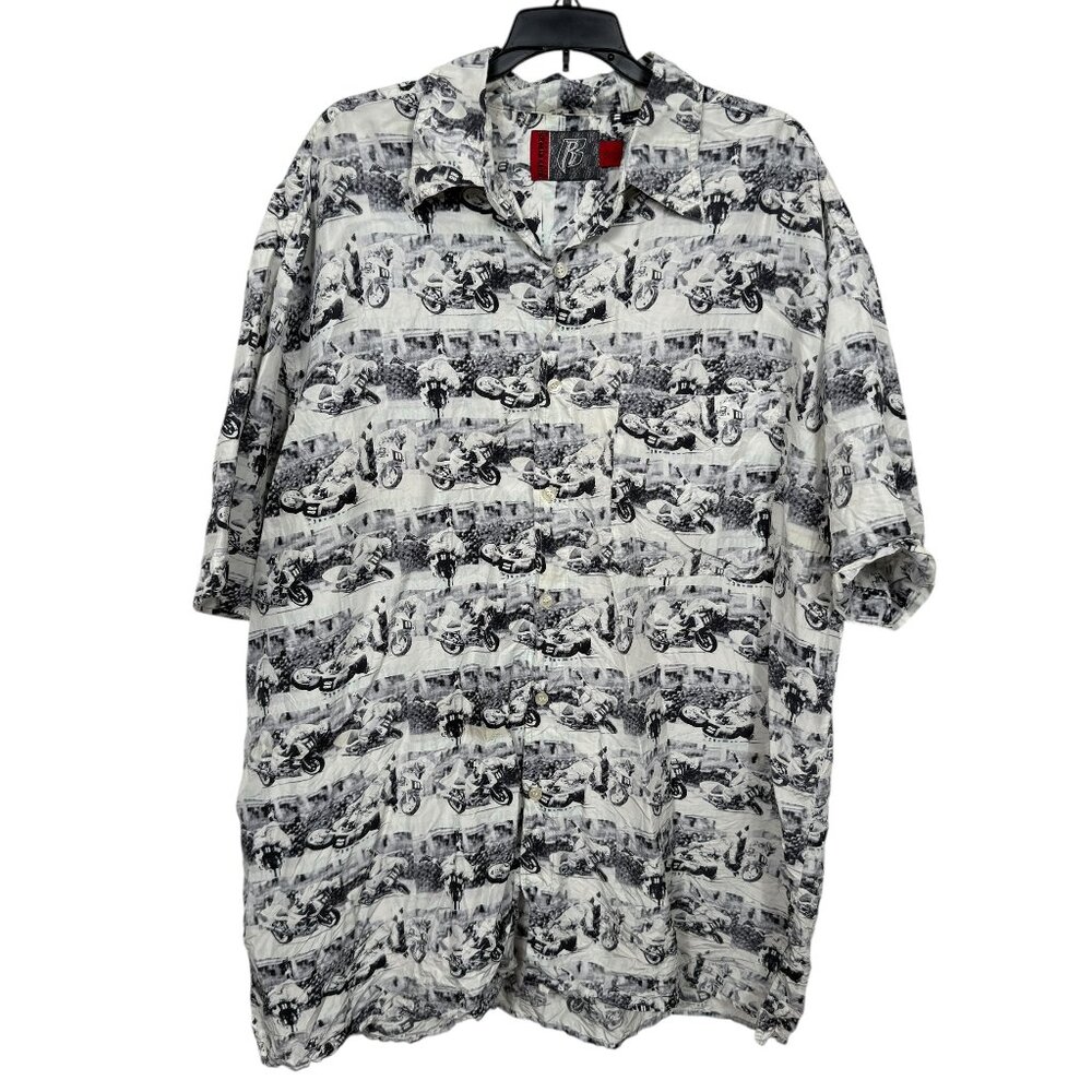 Vintage Ruff Ryders Silk Shirt Mens XXL 2XL White Motorcycle Print Hip Hop